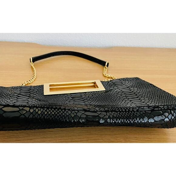 Michael Kors Black Python Embossed Patent Leather Berkley Clutch - Picture 9 of 10